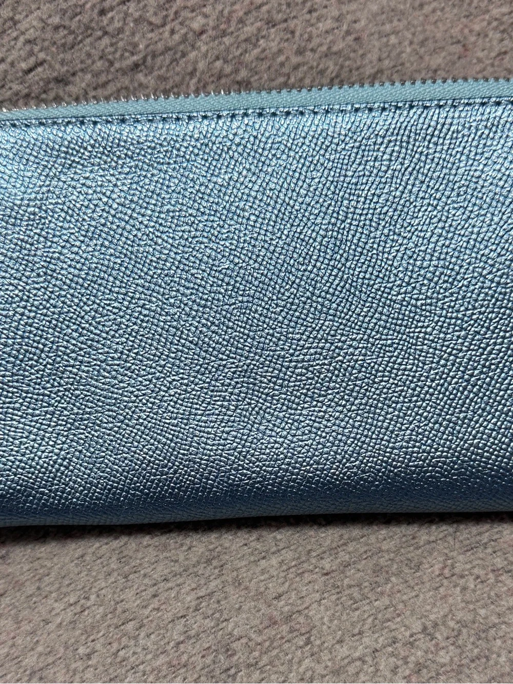 Coach Metallic Light Blue Card Holder Zip Wallet